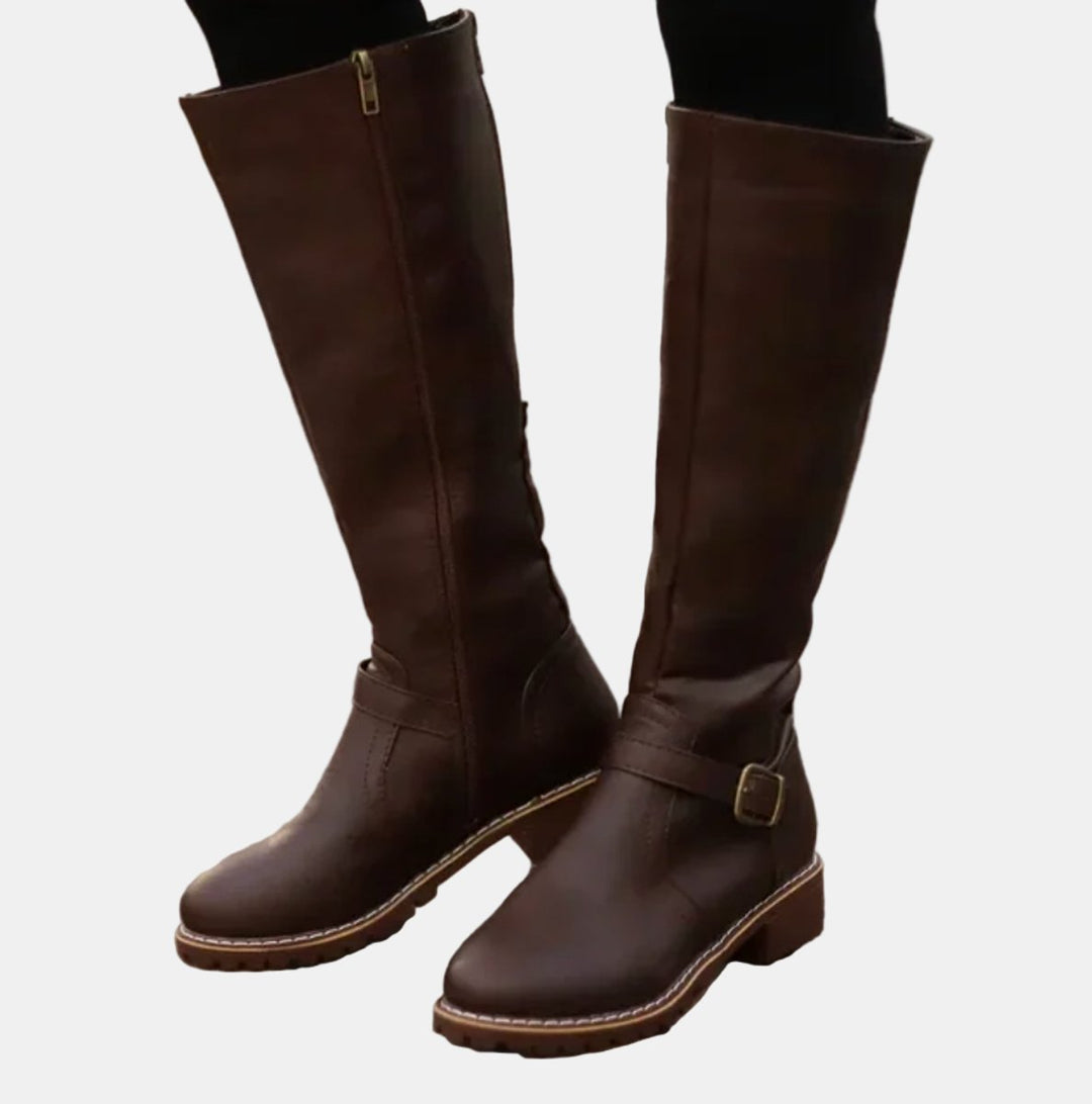 Elodie | Knee-High Boots with Buckle and Low Heel