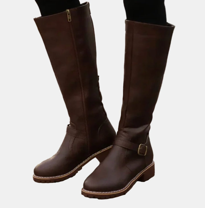 Elodie | Knee-High Boots with Buckle and Low Heel