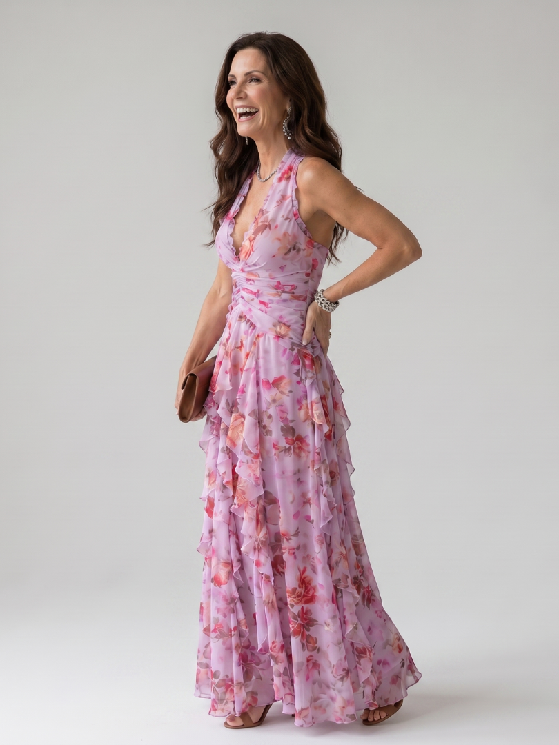 Nori | Maxi Dress – Floral Halter Neck Design