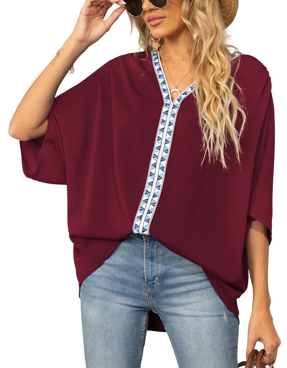 Sophia | Tunica Top Boho Oversize da Donna con Scollo a V