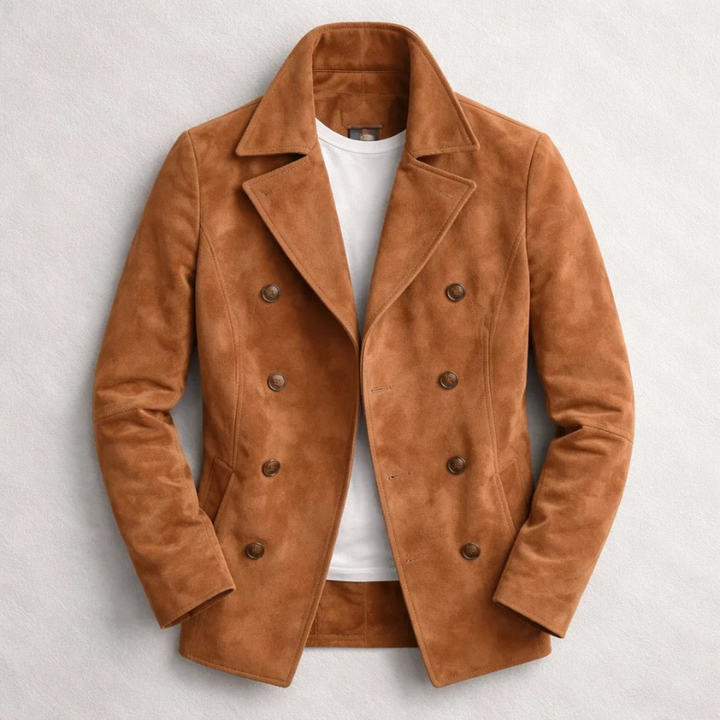 ASHFORD | Navy Coat – Double-Breasted Suede Style