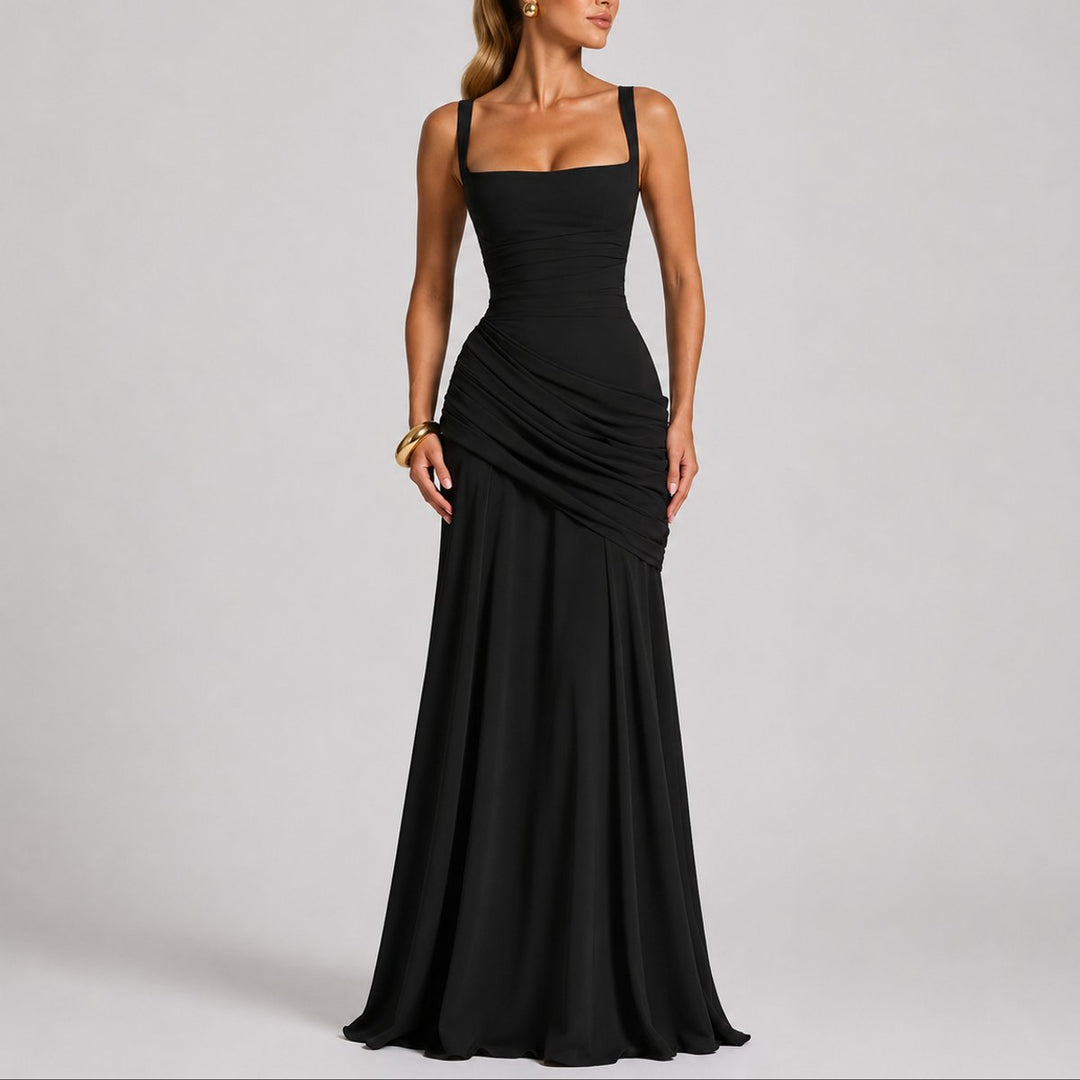 Aurora | Abito Maxi Drappeggiato con Scollo Quadrato per Matrimonio Autunnale