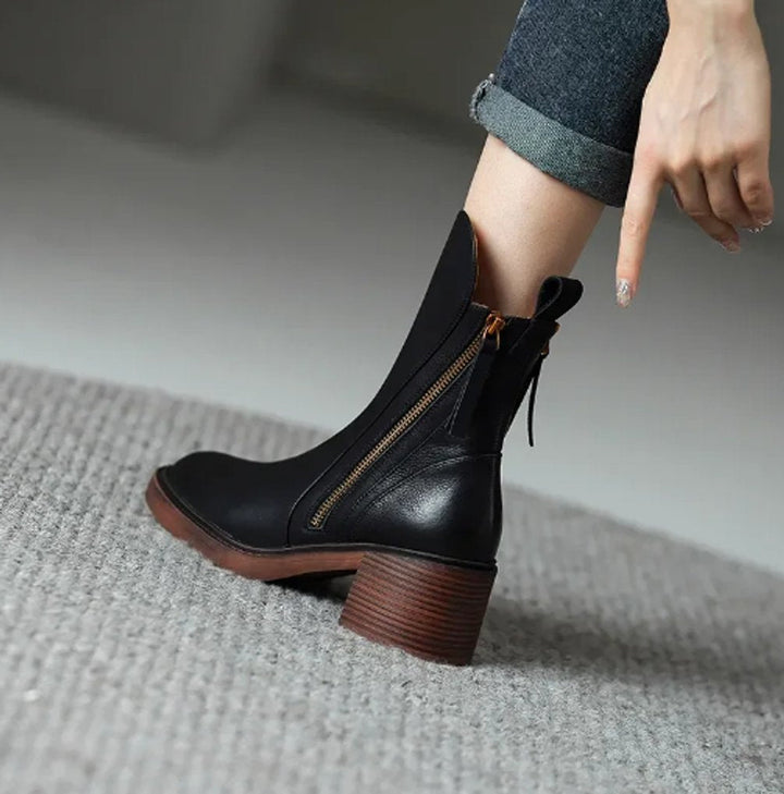 Clara | Smooth Leather Ankle Boots with Block Heel