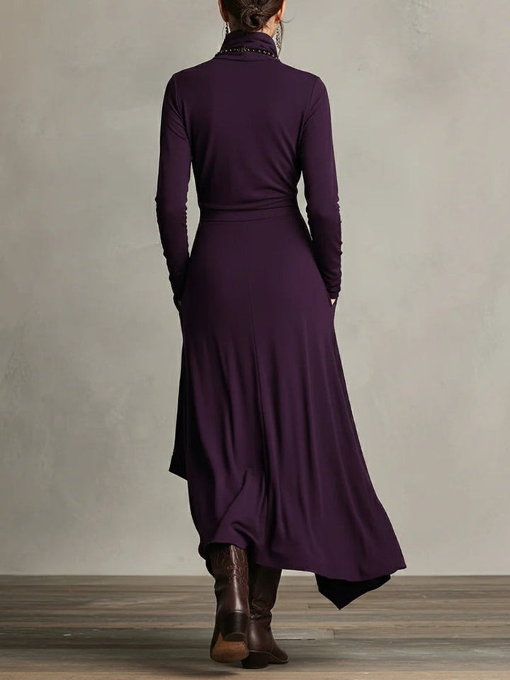 Elena | Edles langärmeliges Maxikleid mit Stehkragen