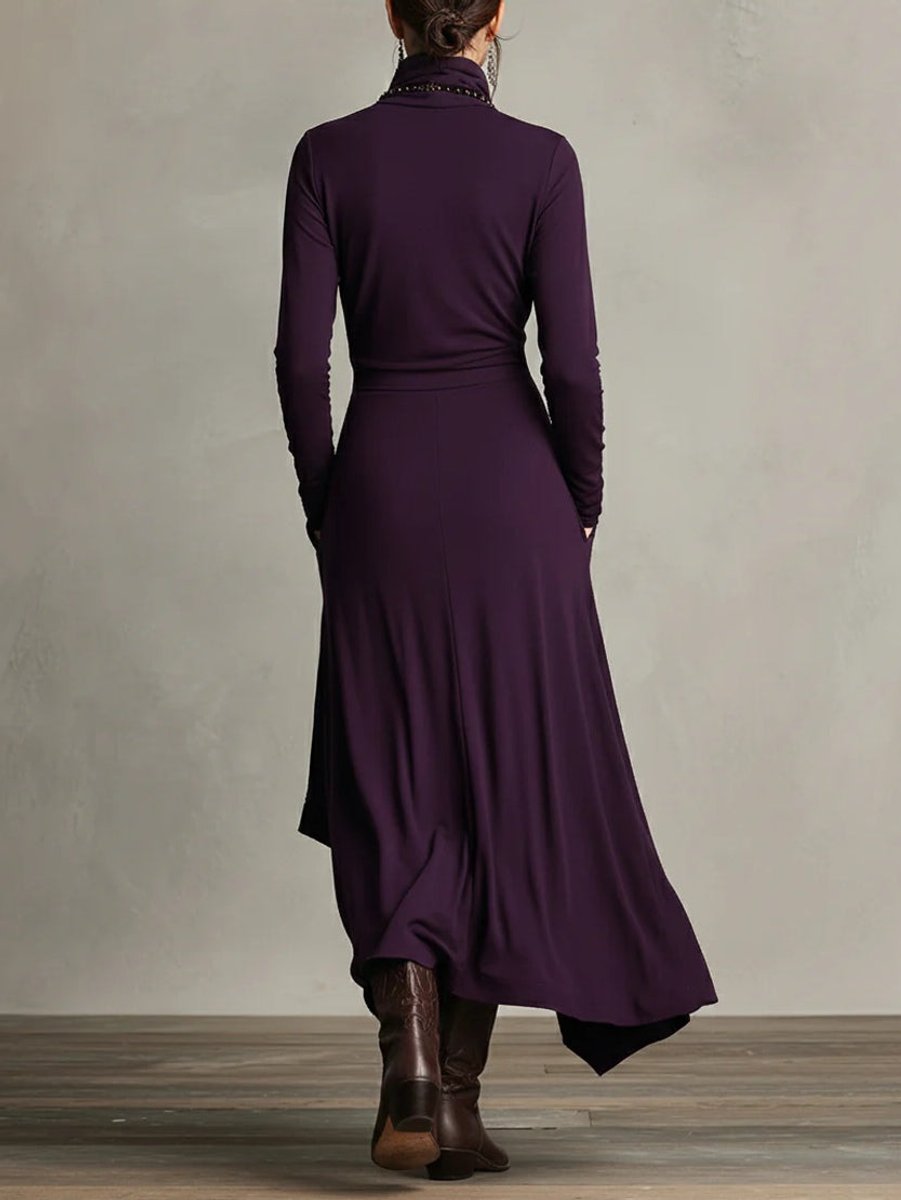 Luisa | Turtleneck Maxi Dress – Elegant Asymmetrical Style