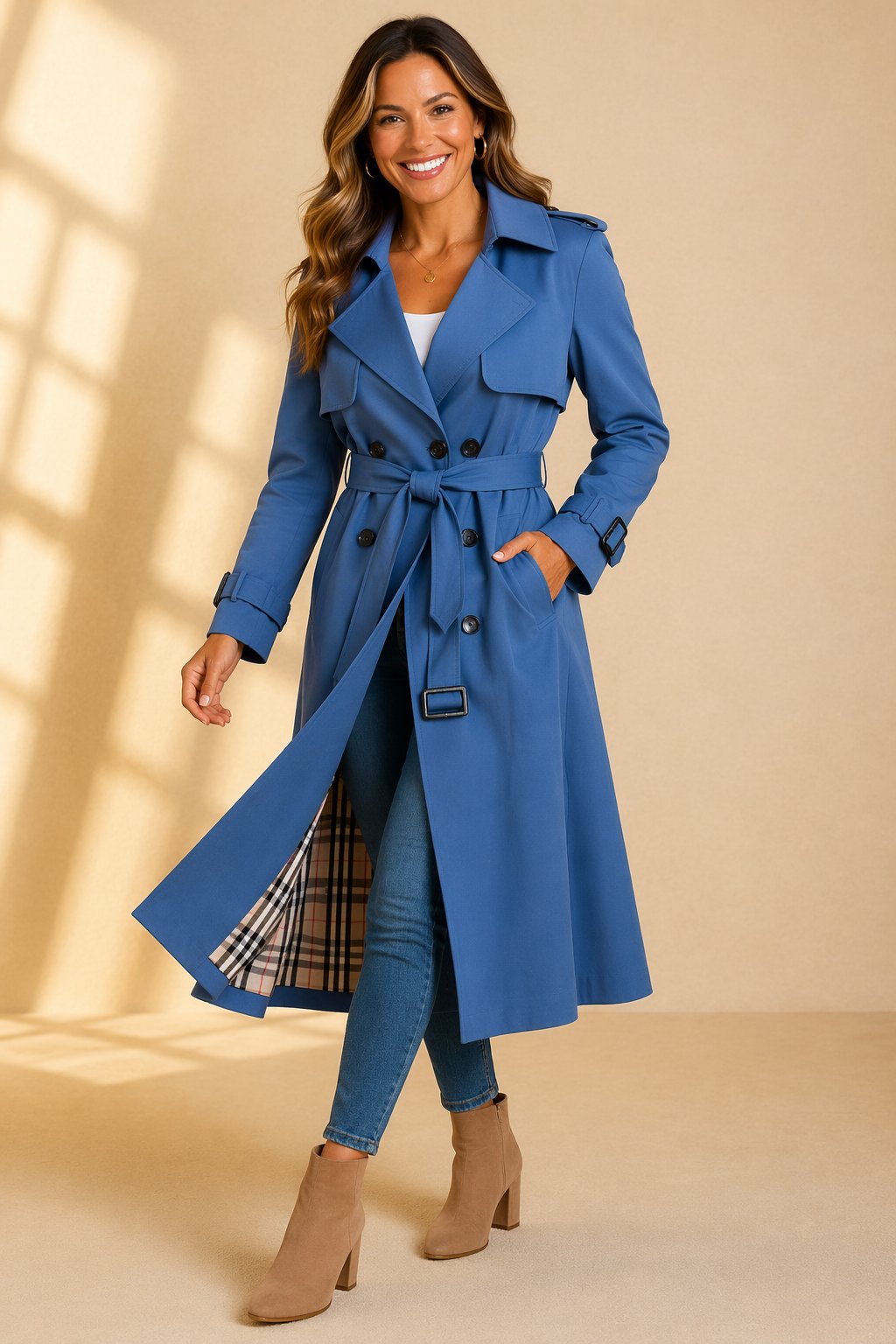 Sophia | Long double-breasted trench coat with belt