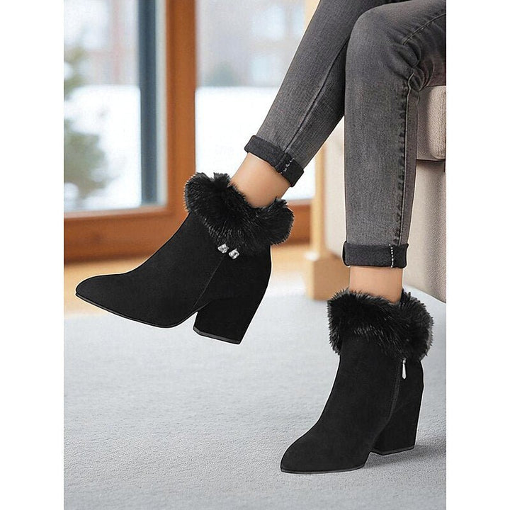 Claire | Ankle Boots – Fur-Trimmed Block Heel Elegante