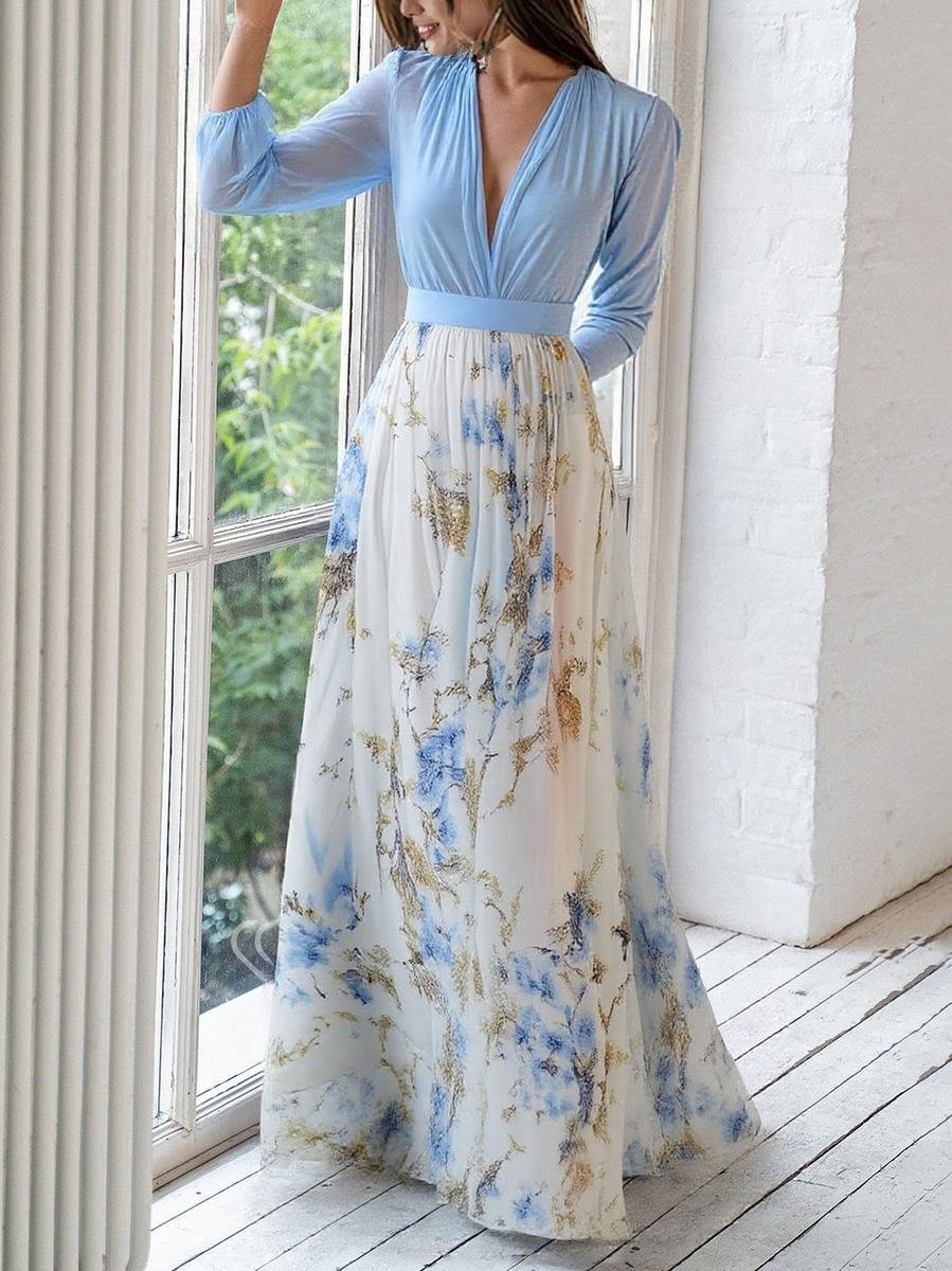 Olivia | Bequemes und elegantes langärmeliges Blumen-Chiffonkleid