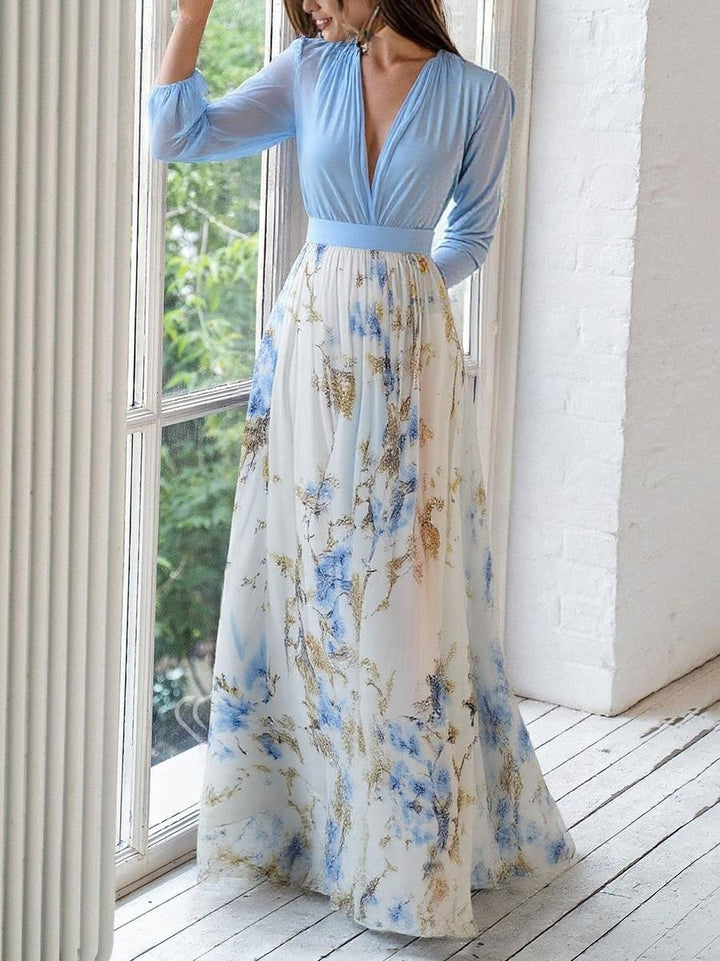 Olivia | Bequemes und elegantes langärmeliges Blumen-Chiffonkleid