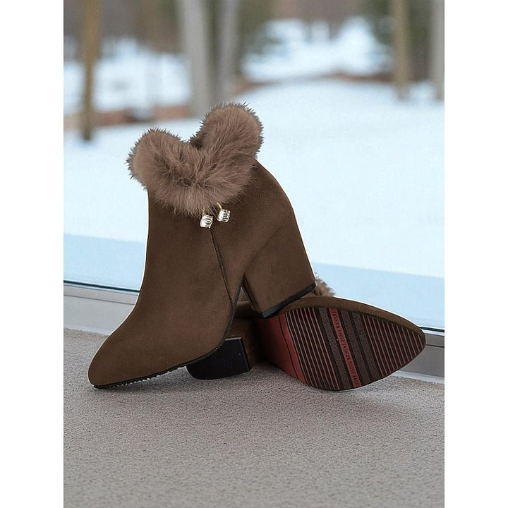 Claire | Ankle Boots – Fur-Trimmed Block Heel Elegante
