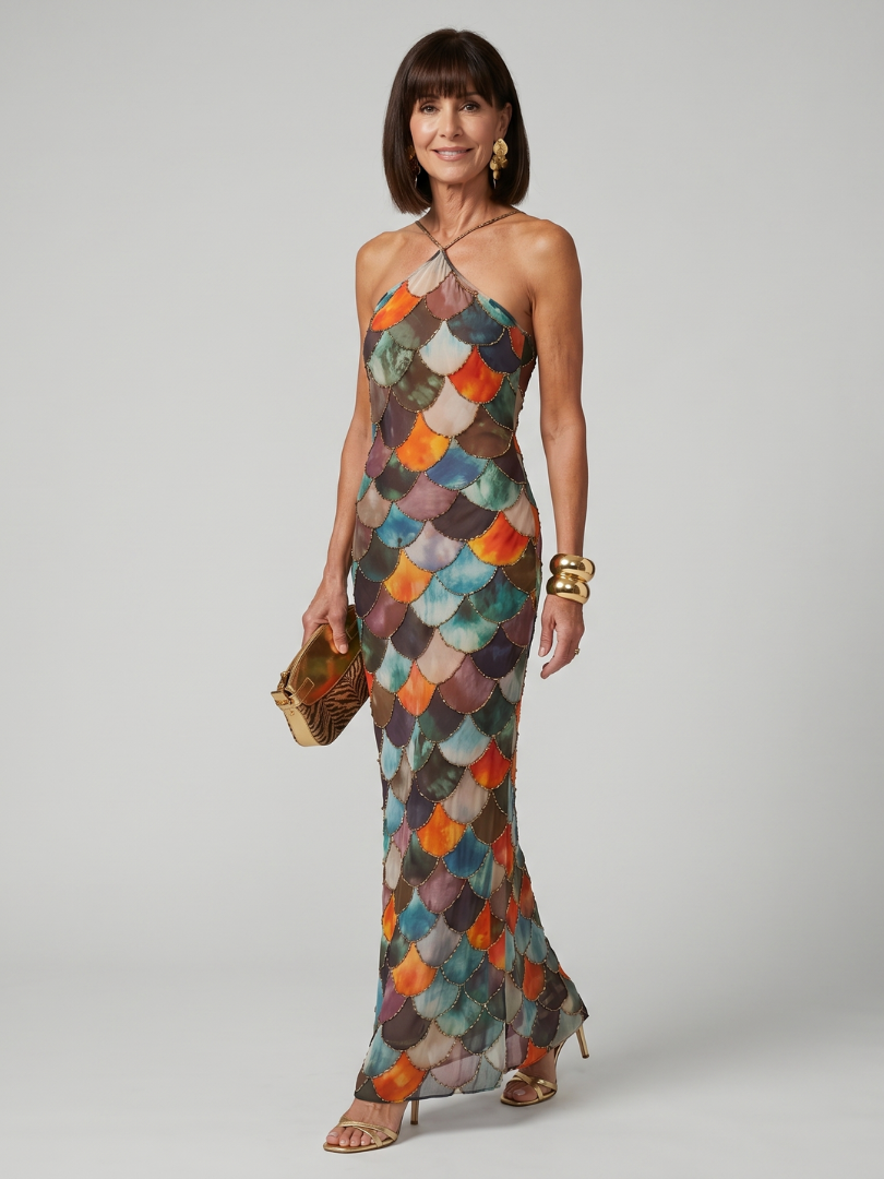 Larkin | Maxi Dress – Fitted Scale Pattern for Women