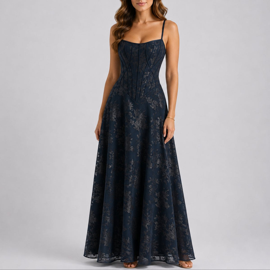 Valentina | Elegantes florales langes Kleid für Herbsthochzeiten