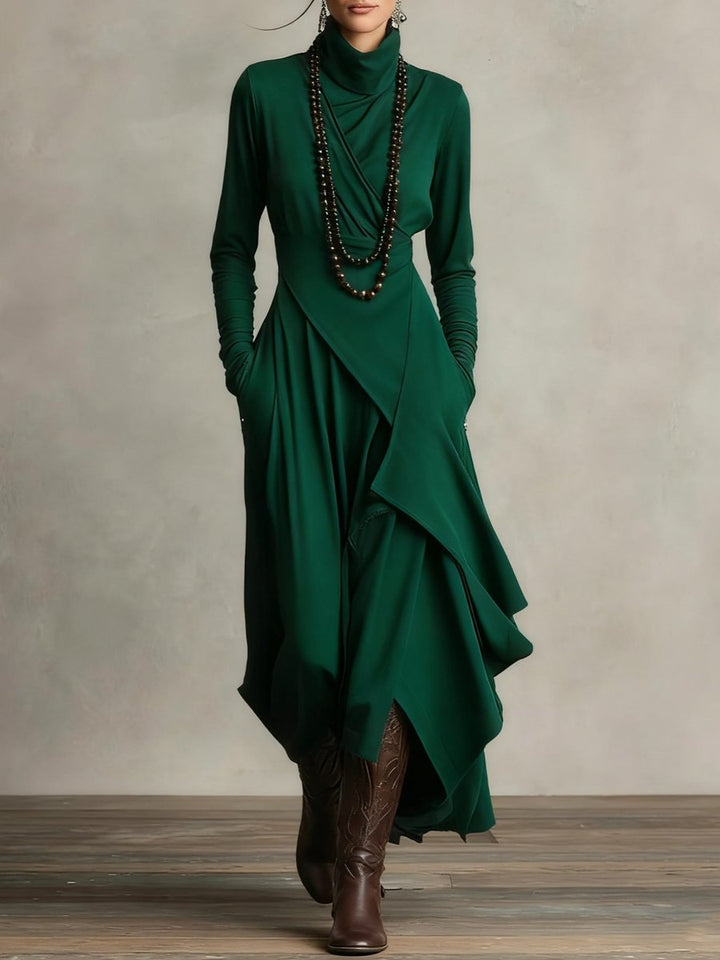 Elena | Edles langärmeliges Maxikleid mit Stehkragen