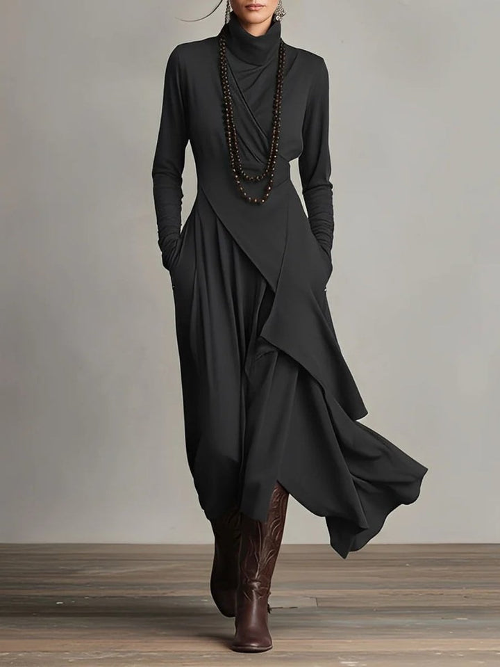 Elena | Edles langärmeliges Maxikleid mit Stehkragen