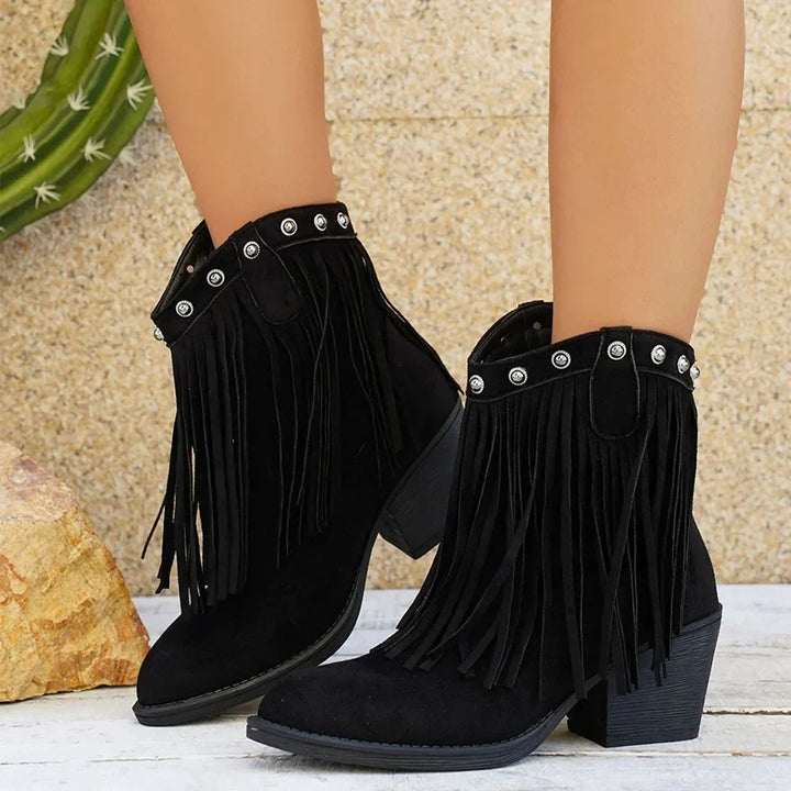 Livia | Western-Cowboystiefel für Damen mit Fransen und seitlichem Reißverschluss