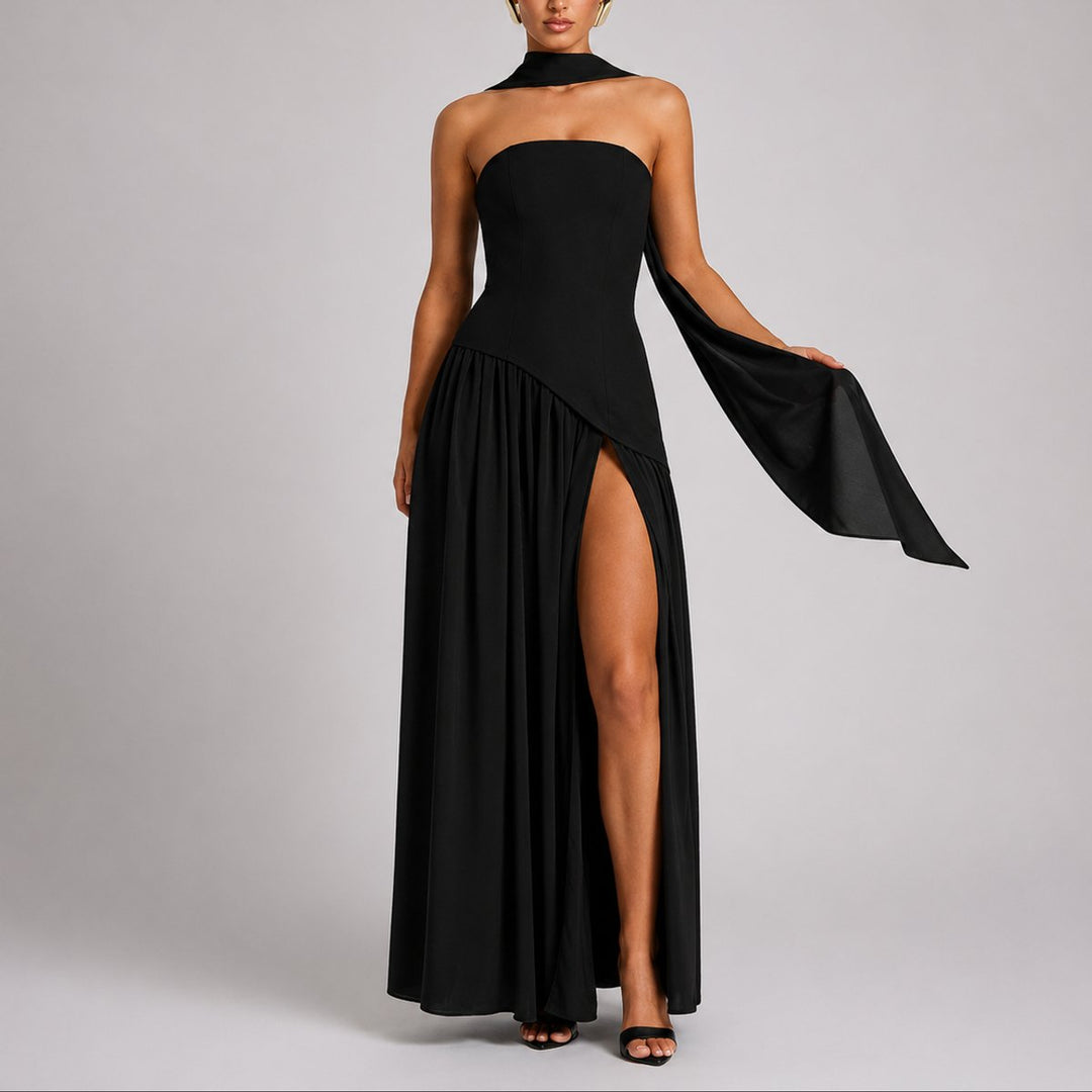 Sienna | Raffinato abito maxi senza spalline per matrimoni autunnali