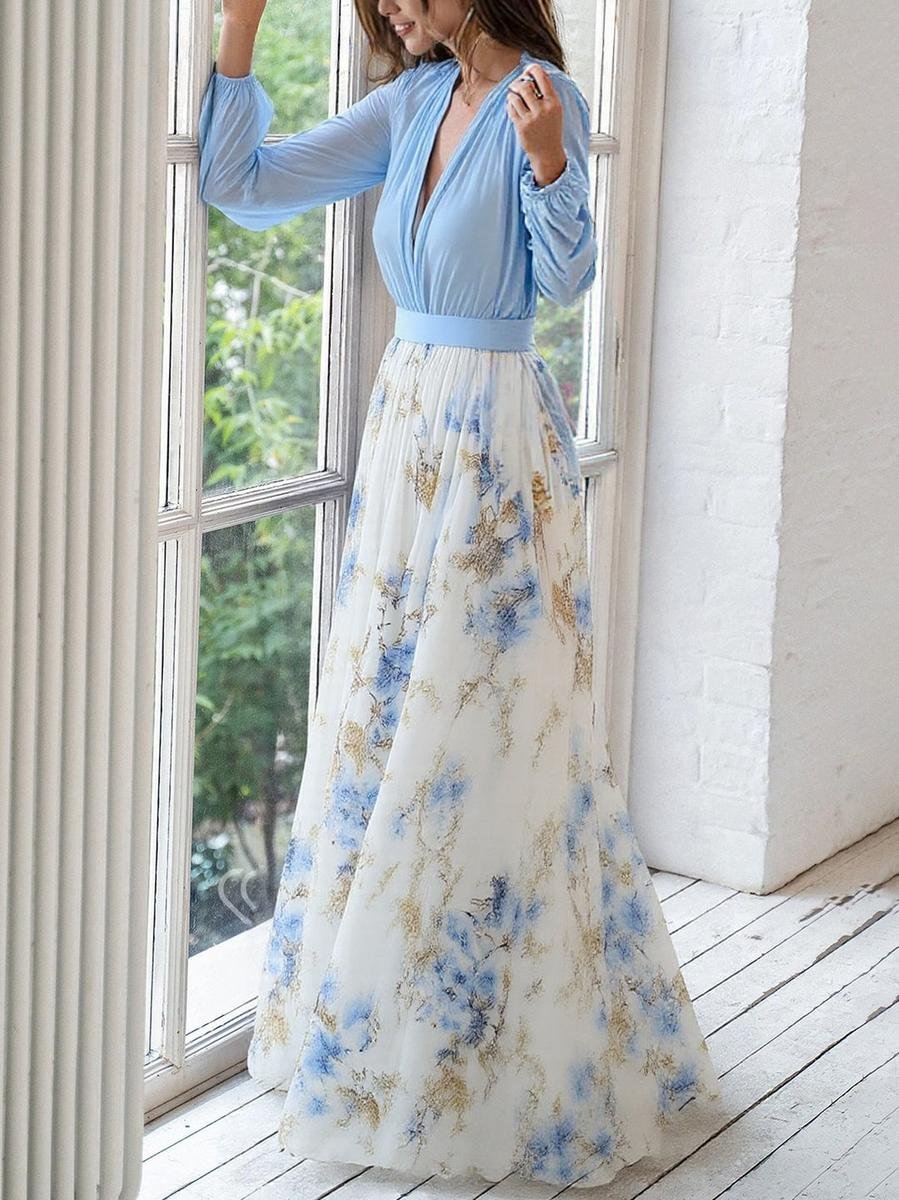 Olivia | Bequemes und elegantes langärmeliges Blumen-Chiffonkleid