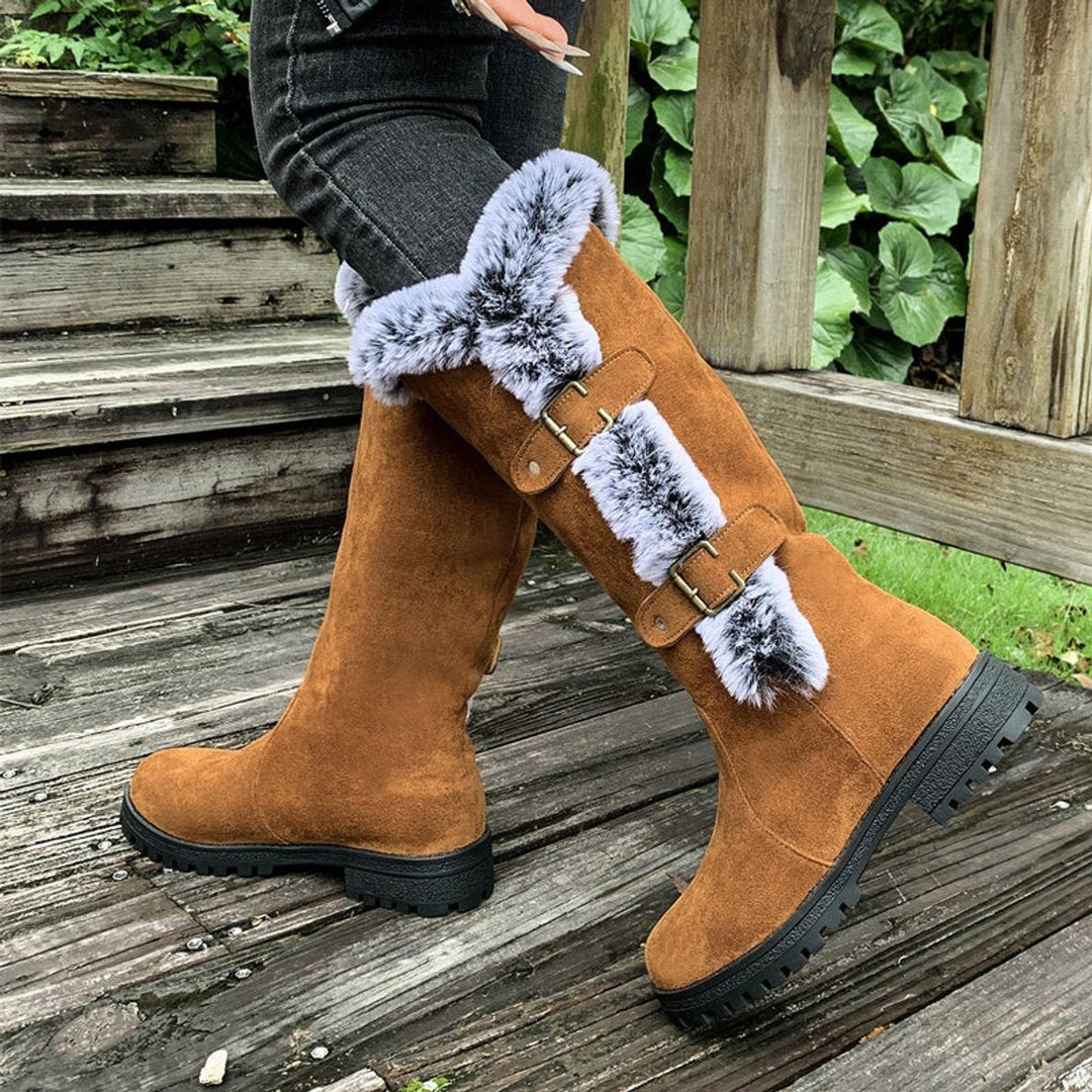 Isabella | Warm Faux Suede Knee-High Boots with Fur Trim