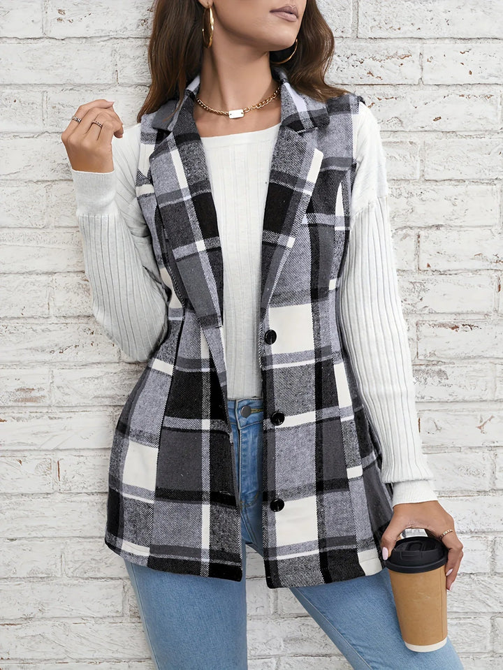 Valentina | Gilet Donna Lungo Scozzese Elegante in Lana Mista