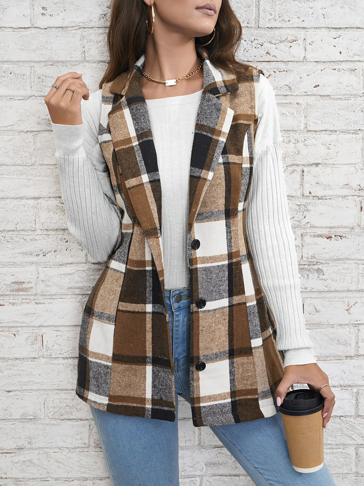 Valentina | Gilet Donna Lungo Scozzese Elegante in Lana Mista