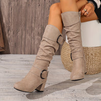 Martina | Soft Knee-High Boots with Double Buckle