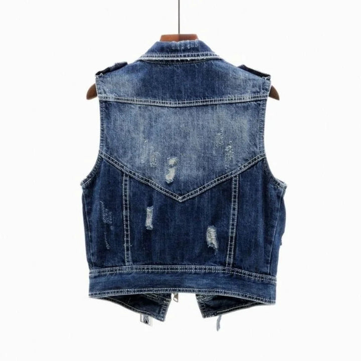 Anthony | Gilet in Denim Vintage con Zip Asimmetrica