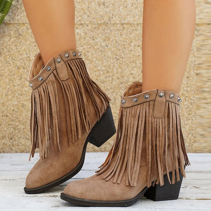 Livia | Western-Cowboystiefel für Damen mit Fransen und seitlichem Reißverschluss