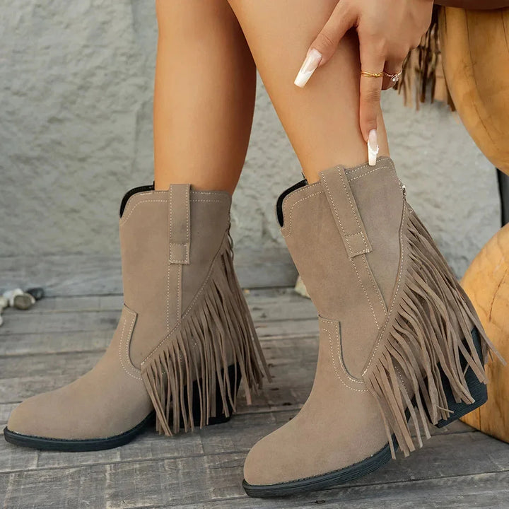 Livia | Western-Cowboystiefel für Damen mit Fransen und seitlichem Reißverschluss