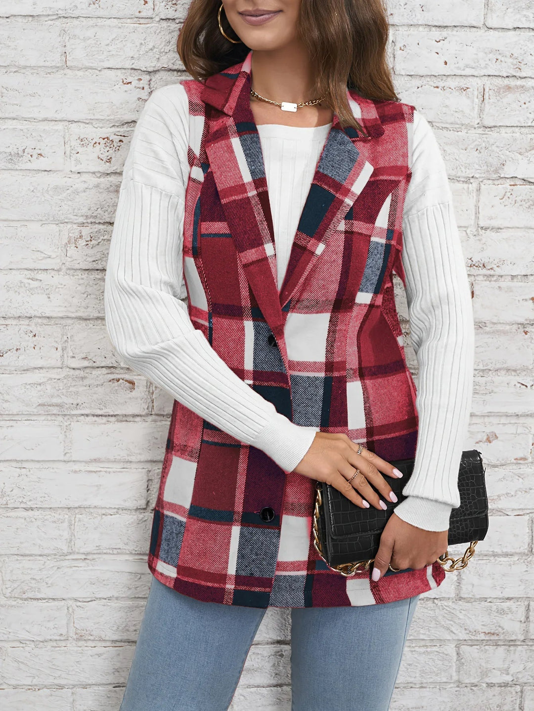 Valentina | Gilet Donna Lungo Scozzese Elegante in Lana Mista