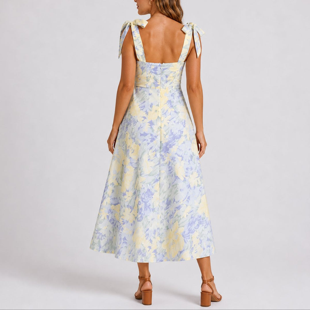 Victoria | Floral Midi Dress with Ruched Bodice for an Autumn Wedding