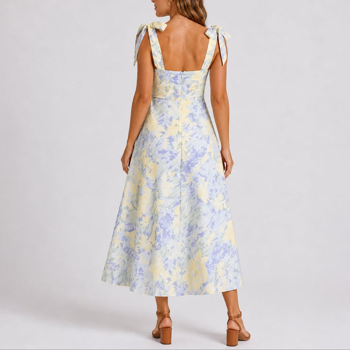 Victoria | Floral Midi Dress with Ruched Bodice for an Autumn Wedding
