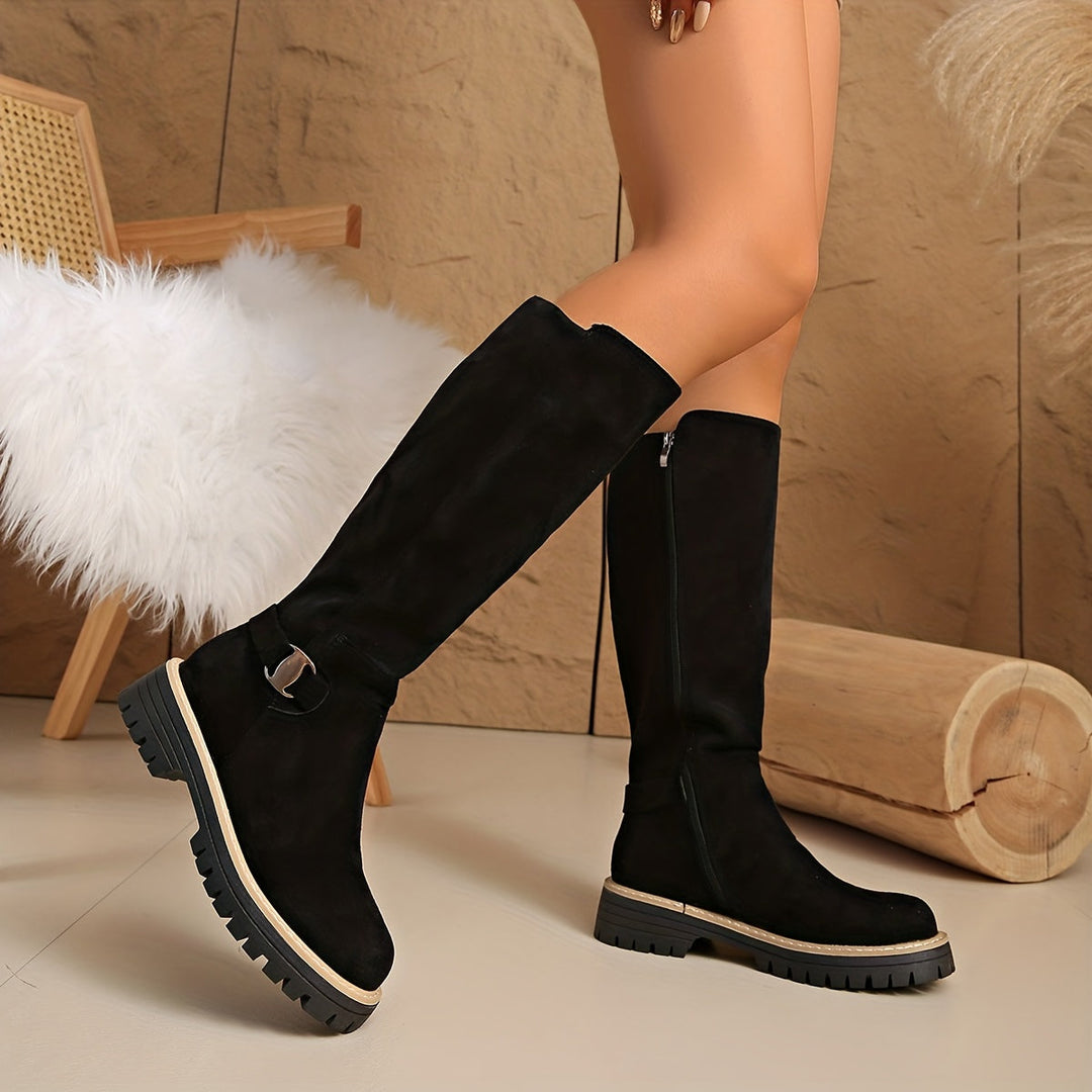 Julia | Knee-High Boots with Low Heel and Lug Sole