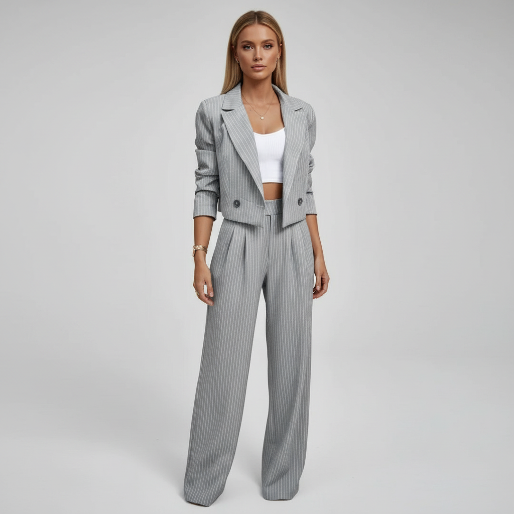 Chiara | Completo Donna a Righe con Blazer e Pantaloni a Gamba Larga