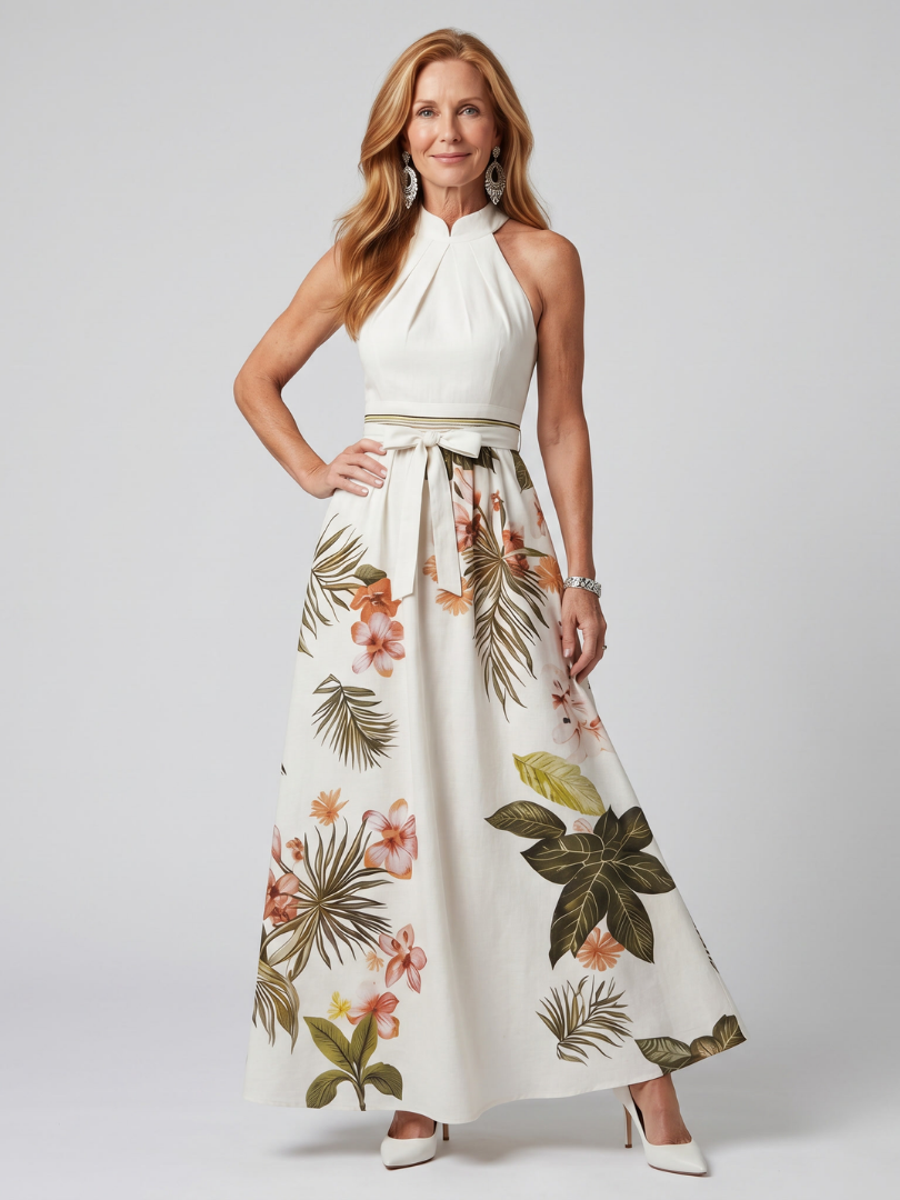 Meadow | Maxi Dress – Halter Neckline with Botanical Print