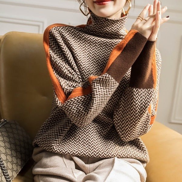 Clara | Sweaters – Modern Striped Turtleneck Design