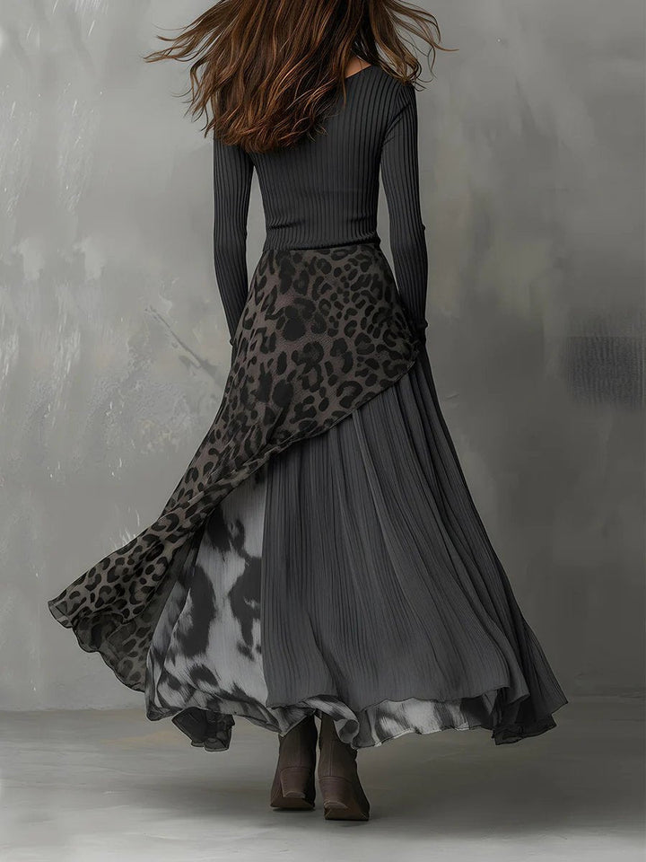 Mila | Boho-Maxikleid mit langen Ärmeln und Animalprint-Rock
