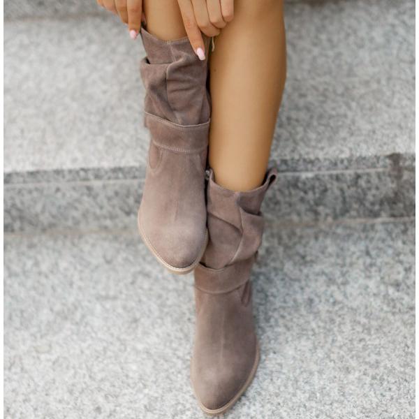 Camilla | Stivaletti Slouch in Camoscio con Tacco Basso