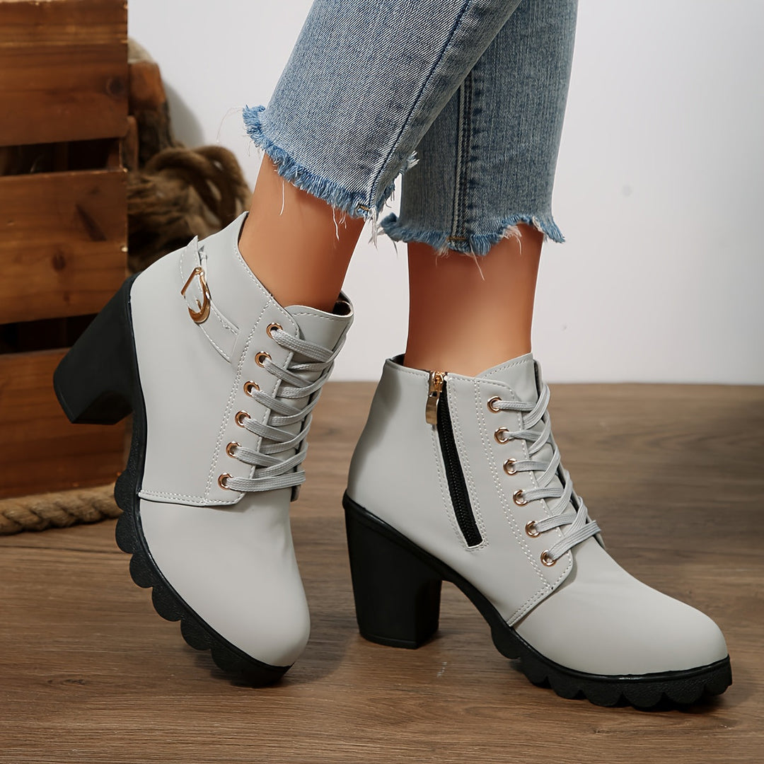 Livia | Schnürstiefeletten mit Blockabsatz und Profilsohle
