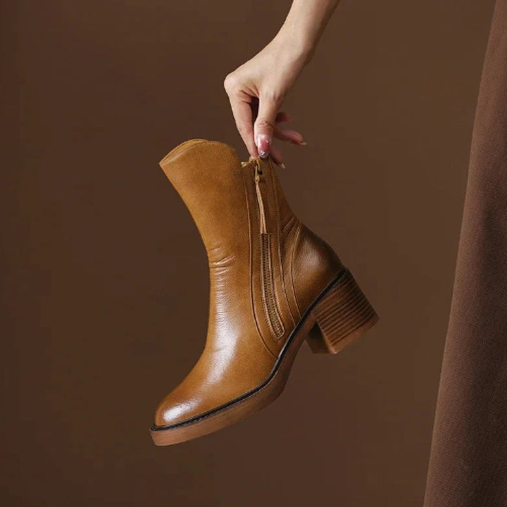 Clara | Smooth Leather Ankle Boots with Block Heel