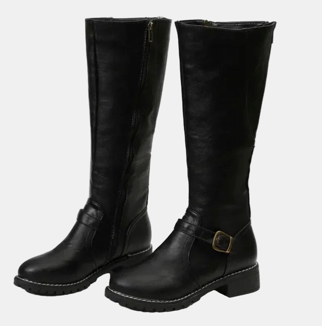 Elodie | Knee-High Boots with Buckle and Low Heel