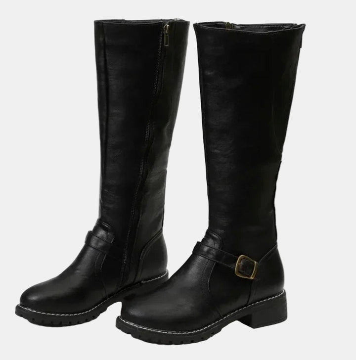Elodie | Knee-High Boots with Buckle and Low Heel