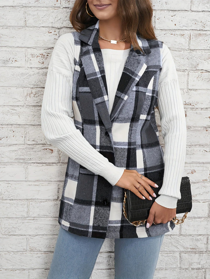 Valentina | Gilet Donna Lungo Scozzese Elegante in Lana Mista