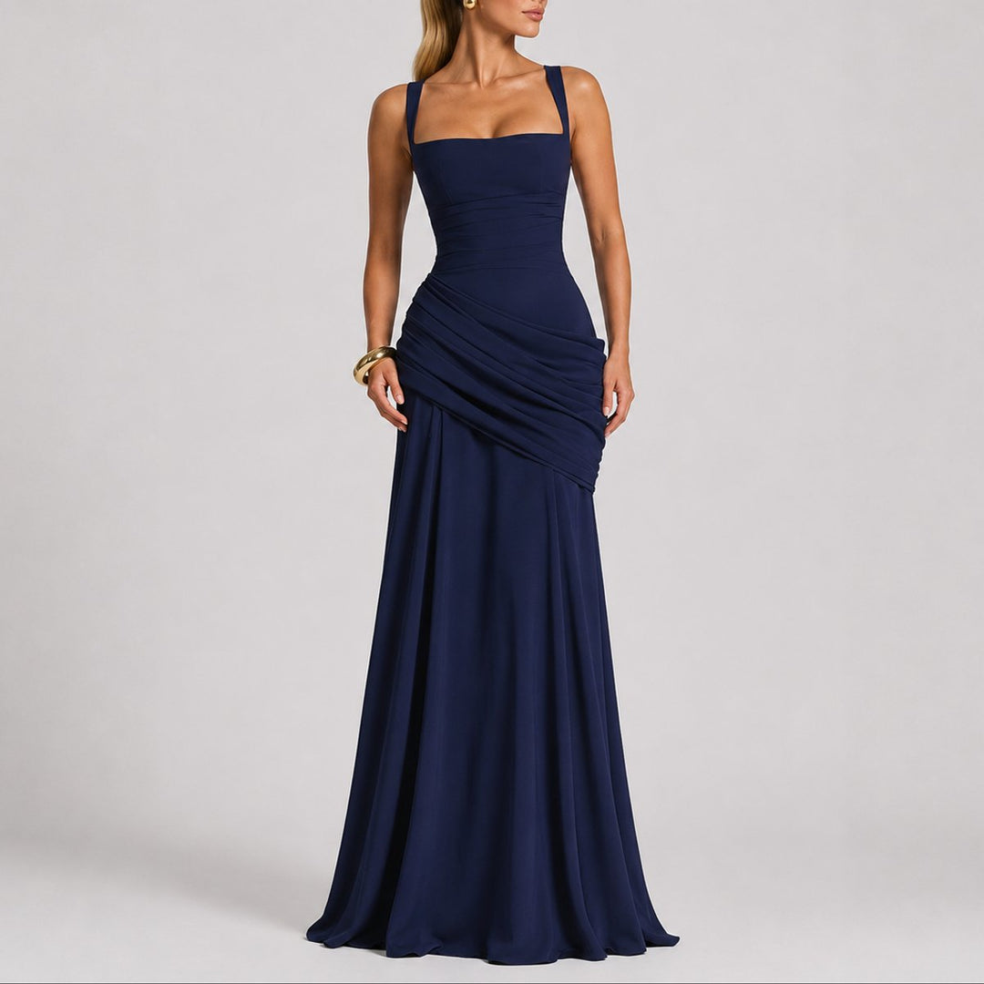 Aurora | Abito Maxi Drappeggiato con Scollo Quadrato per Matrimonio Autunnale