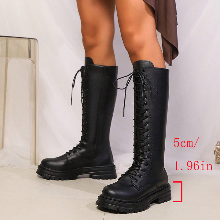 Bella | Platform Knee-High Boots with Laces and Lug Sole