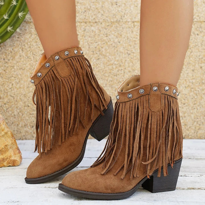 Livia | Western-Cowboystiefel für Damen mit Fransen und seitlichem Reißverschluss