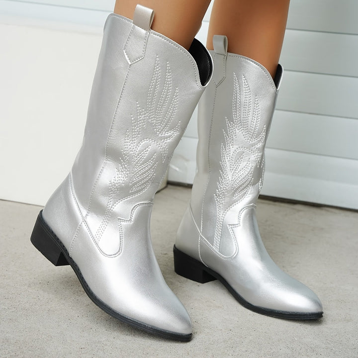 Julia | Metallische Western-Cowboystiefel mit Stickereien