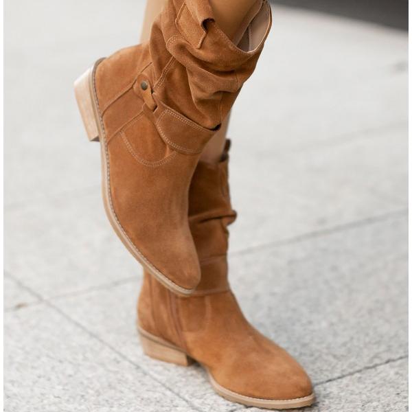 Camilla | Stivaletti Slouch in Camoscio con Tacco Basso