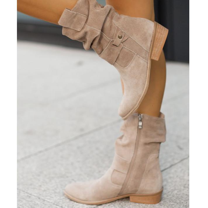 Camilla | Stivaletti Slouch in Camoscio con Tacco Basso