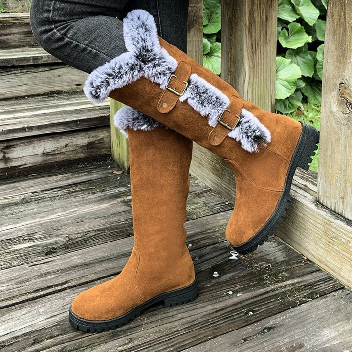 Isabella | Warm Faux Suede Knee-High Boots with Fur Trim