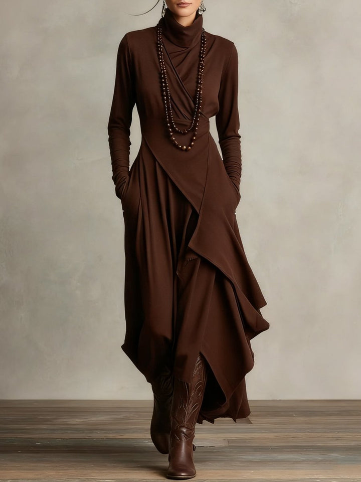 Elena | Edles langärmeliges Maxikleid mit Stehkragen